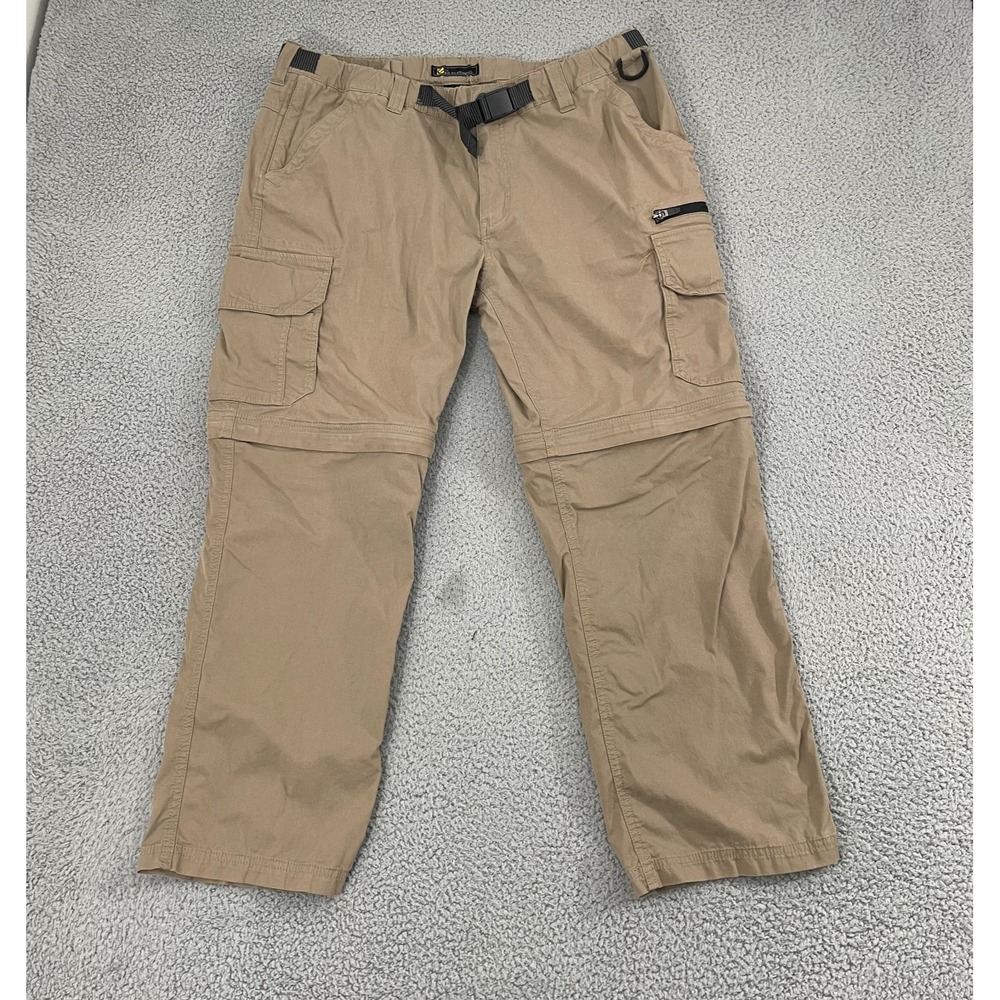 BC Clothing Convertible Cargo Pants Men\ XL Tan Belted‎ Outdoor Hiking Gorpcore